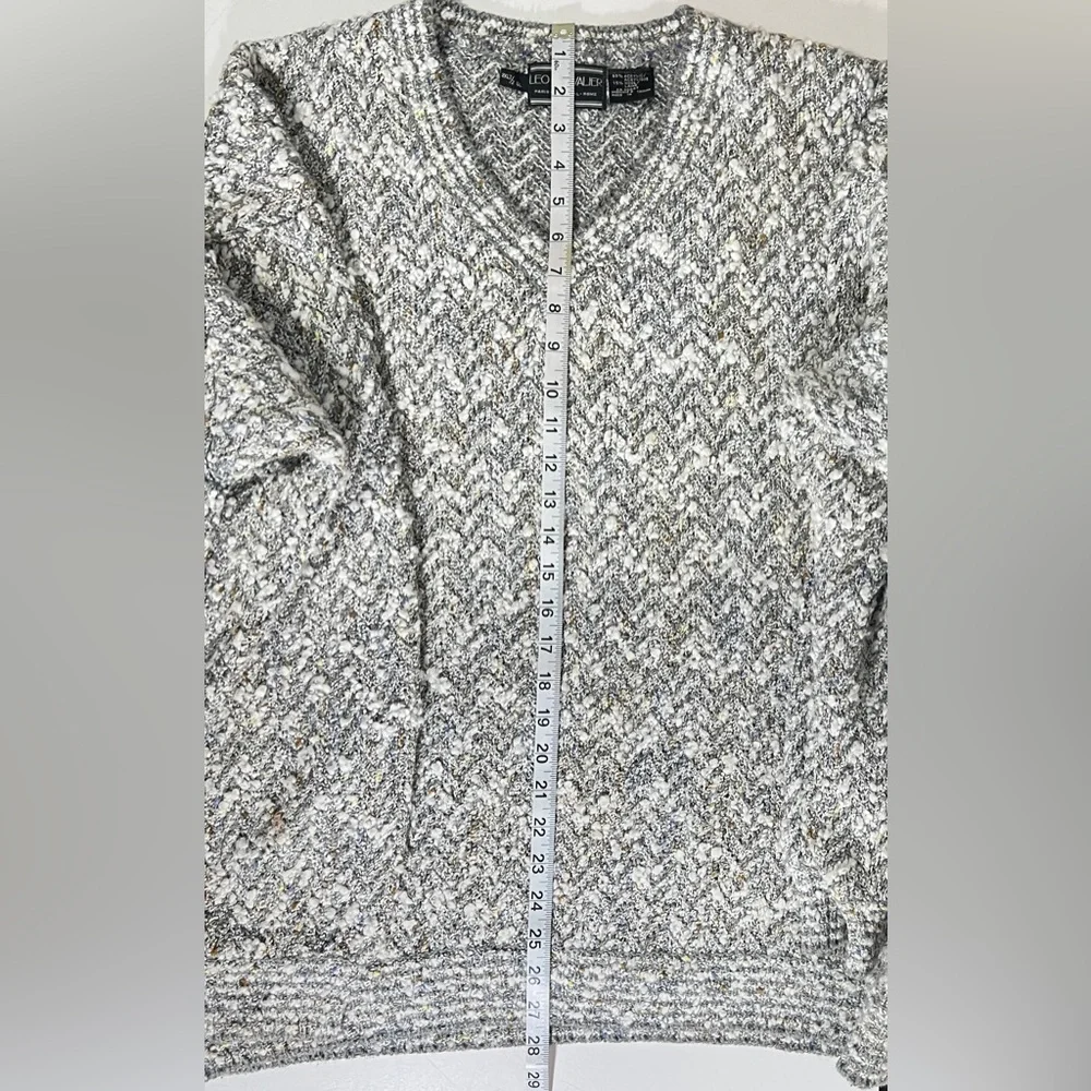 Leo Chevalier Oversized Chevron Knit V-Neck Sweater Grey White Marl Pullover 2XL - Picture 11 of 12